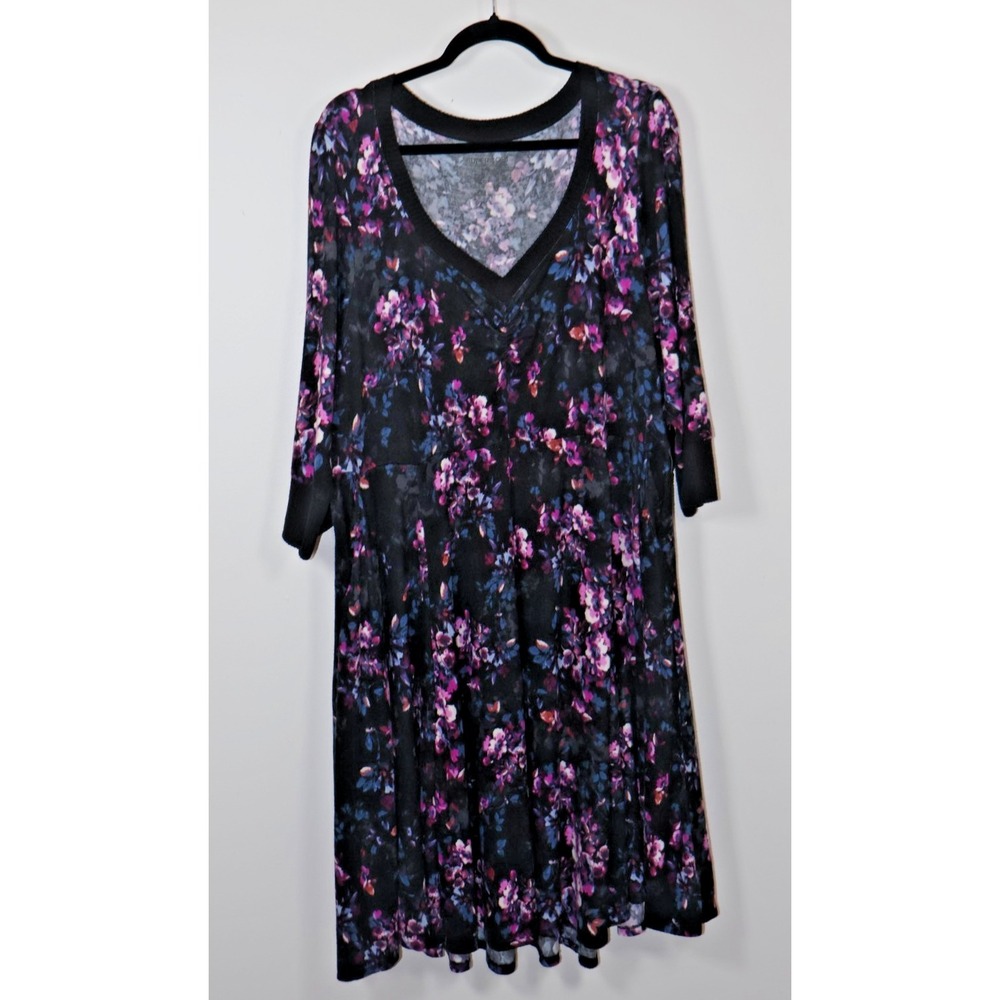 Torrid Soft Knits Dress Plus Size 3XL (22-24) Floral Purple Black Modest Stretch
